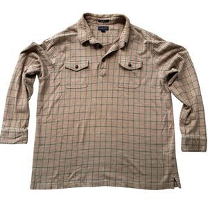 Vintage Lands’ End Tan Houndstooth Button Long Sleeve Polo Elbow Patch Men’s XL*